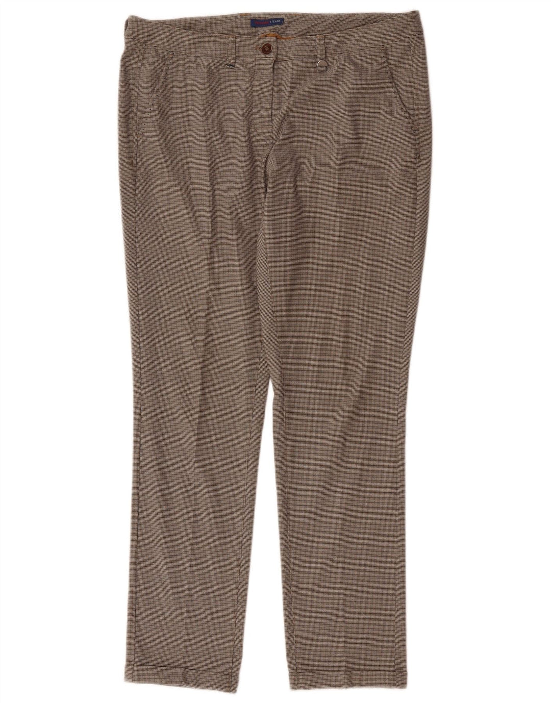 Calça feminina Trussardi de terno reto IT 44 médio W34 L30 marrom xadrez