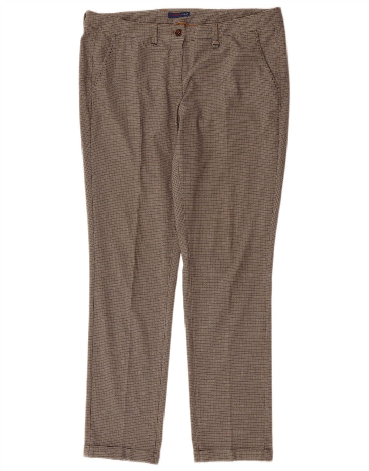 Calça feminina Trussardi de terno reto IT 44 médio W34 L30 marrom xadrez