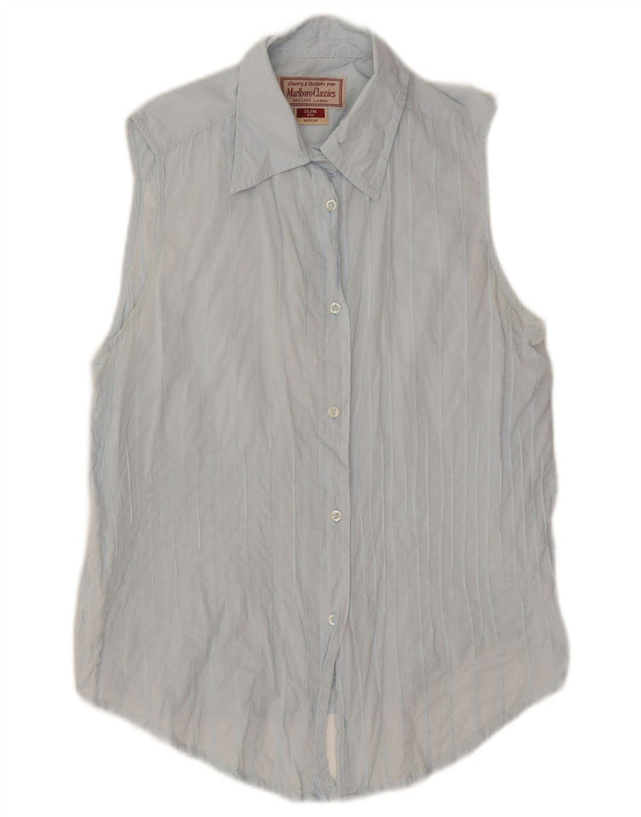 Camisa feminina Marlboro Classics sem mangas Slim Fit UK 14 azul médio