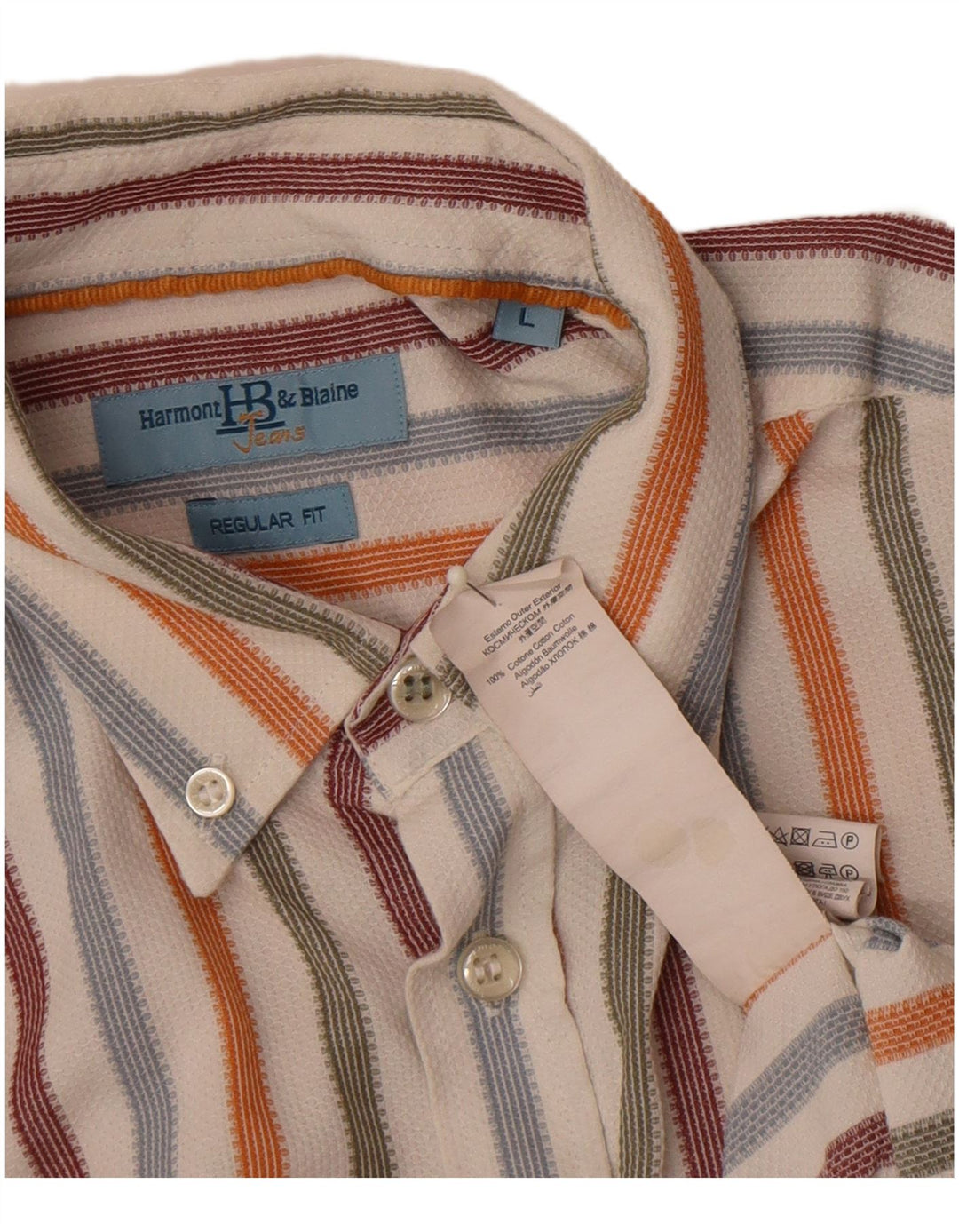 Camisa masculina Harmont & Blaine Regular Fit grande algodão listrado multicolorido