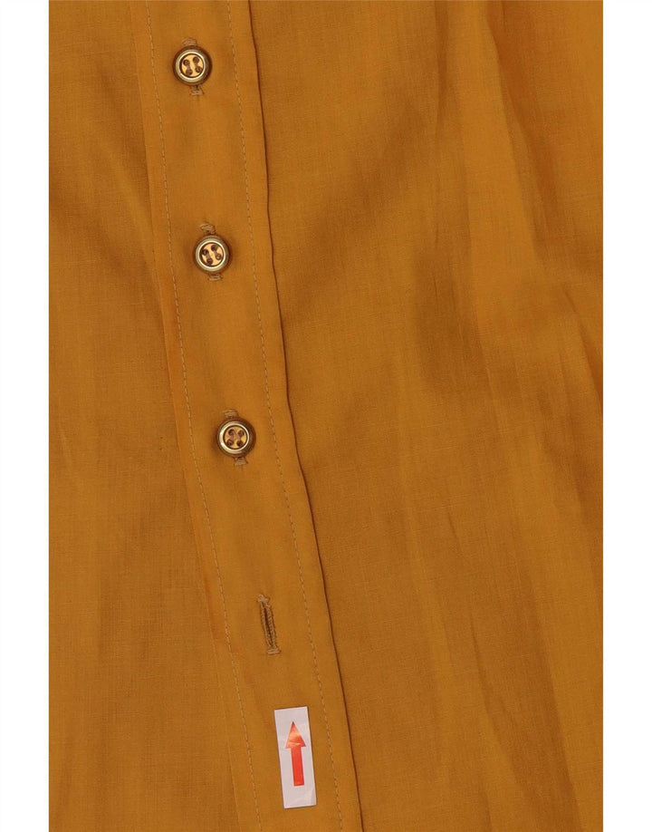 Camisa feminina vintage UK 10 poliéster amarelo pequeno