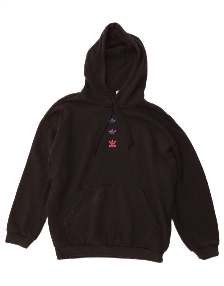 ADIDAS Womens Loose Fit Graphic Hoodie Jumper Reino Unido 14 Grande Algodão Preto