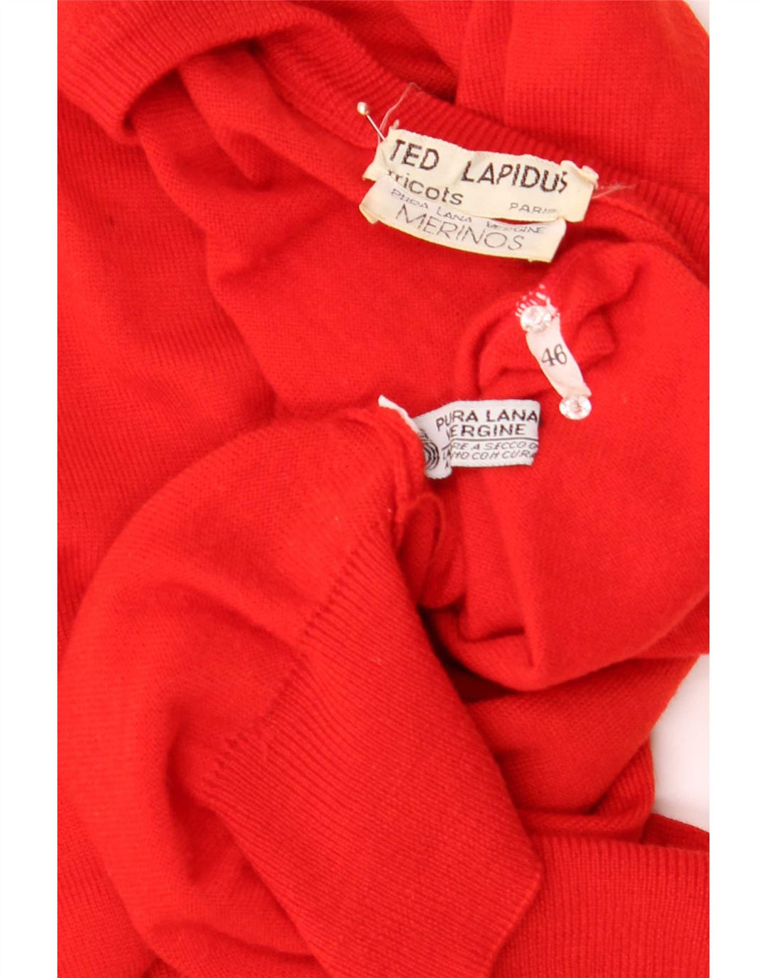 Suéter masculino Ted Lapidus com decote em V IT 46 Lã Merino Vermelha Pequena