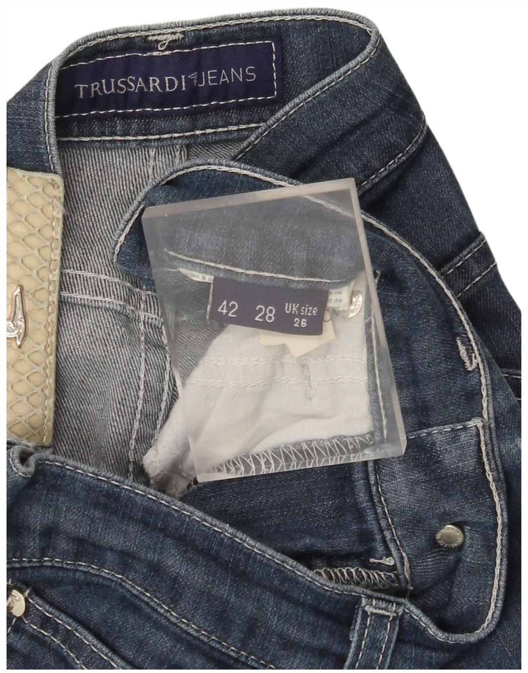 Jeans retos femininos TRUSSARDI W26 L30 algodão azul