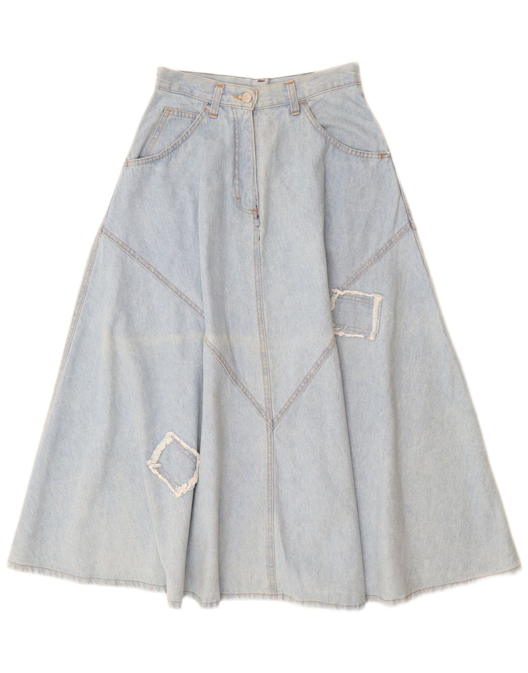 Saia jeans feminina de cintura alta CLARK IT 44 médio W26 azul patchwork algodão