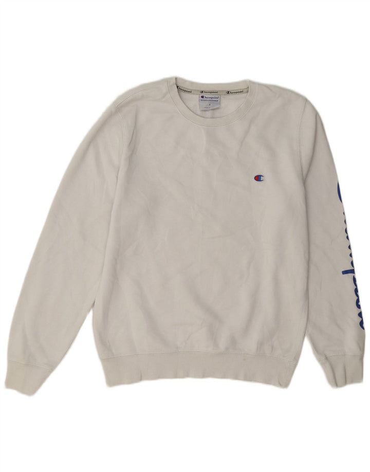 Champion masculino gráfico moletom jumper pequeno algodão branco