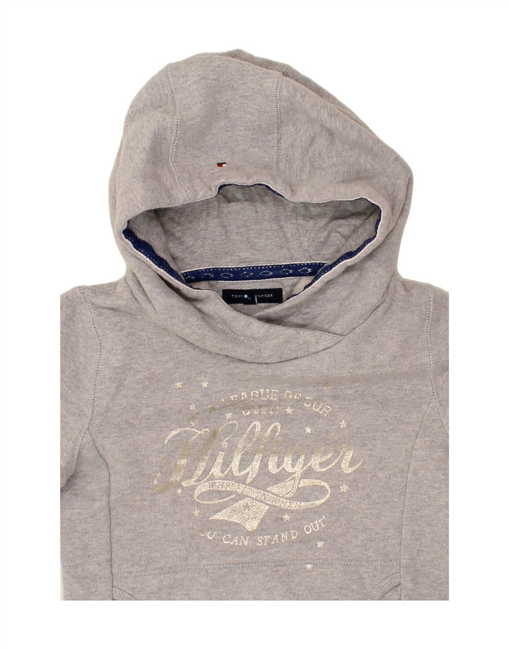 TOMMY HILFIGER Girls Graphic Hoodie Jumper 9-10 Years Grey Vintage Tommy Hilfiger and Second-Hand Tommy Hilfiger from Messina Hembry 