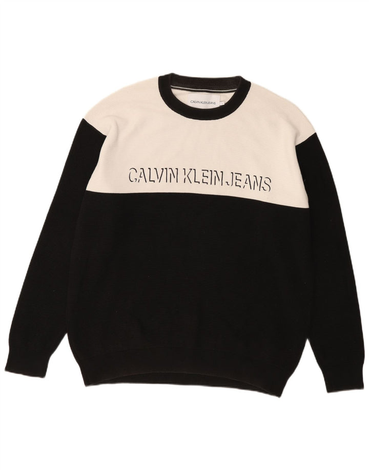 Calvin Klein Jeans moletom gráfico masculino jumper grande bloco colorido preto