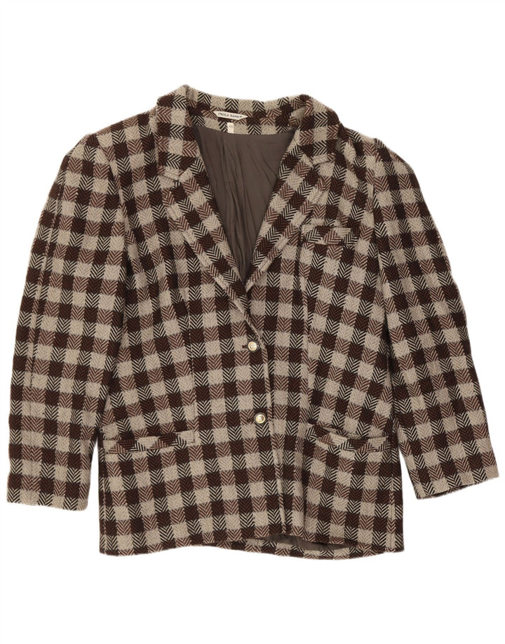 Jaqueta blazer feminina vintage com 2 botões IT 46 grande marrom gingham clássico