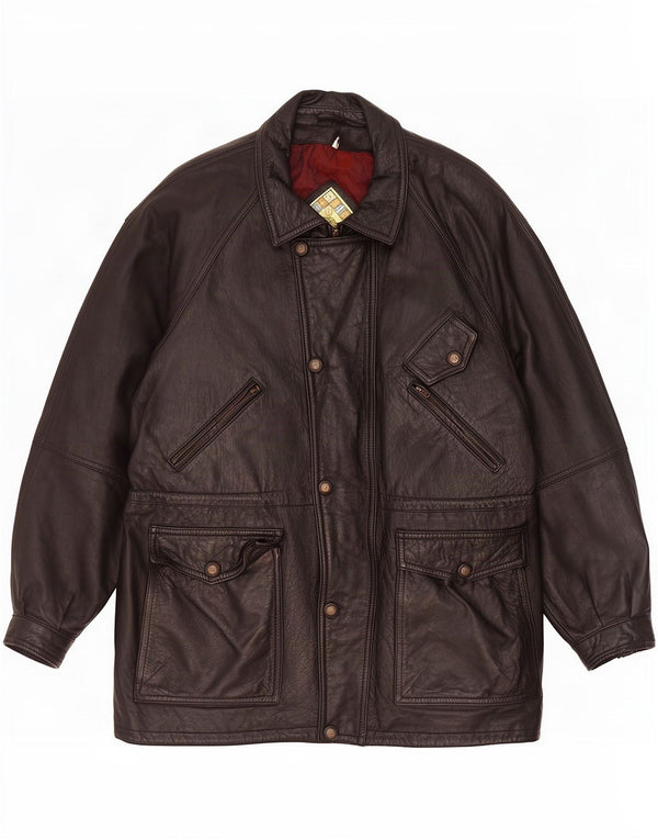 Paco Calvari Mens Leather Jacket IT 54 2XL Black