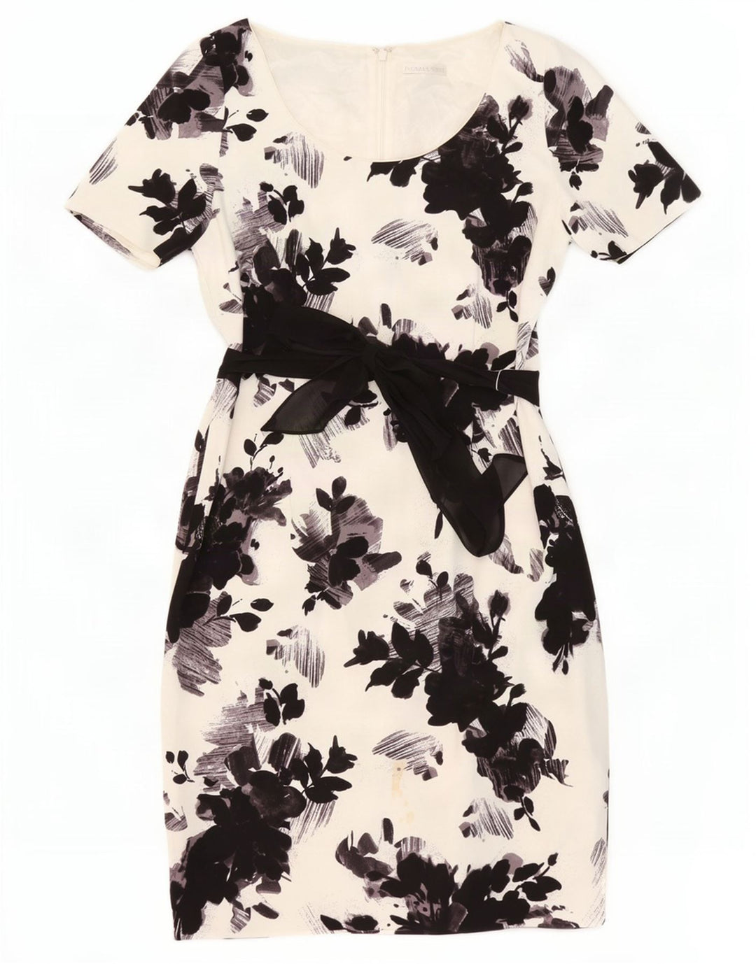 Vestido bainha feminino Jacques Vert Reino Unido 14 grande poliéster floral branco