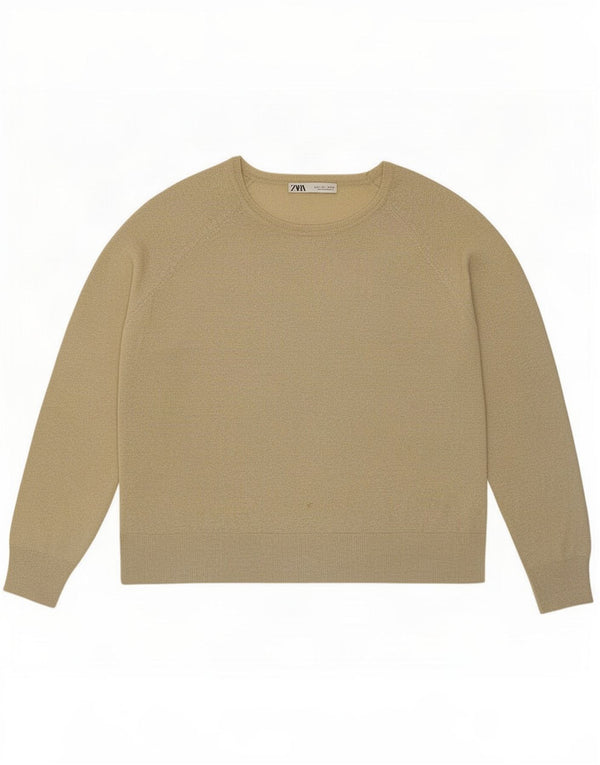 Suéter feminino Zara com gola canoa, Reino Unido 16, viscose manchada bege grande