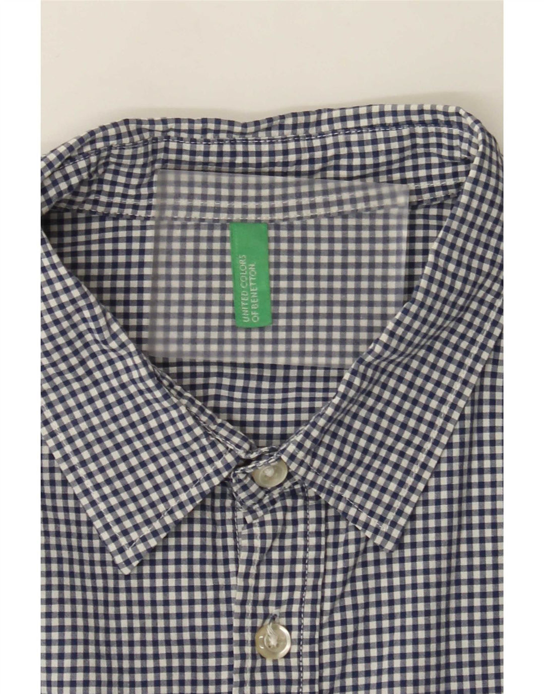 Camisa masculina de manga curta Benetton média azul guingão