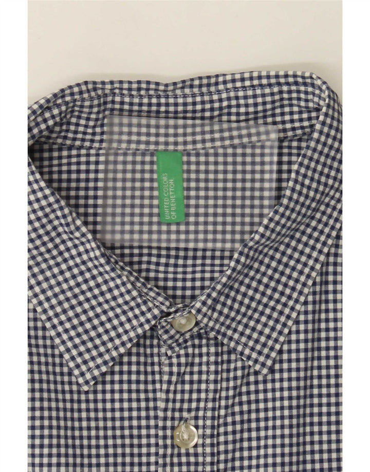 Camisa masculina de manga curta Benetton média azul guingão