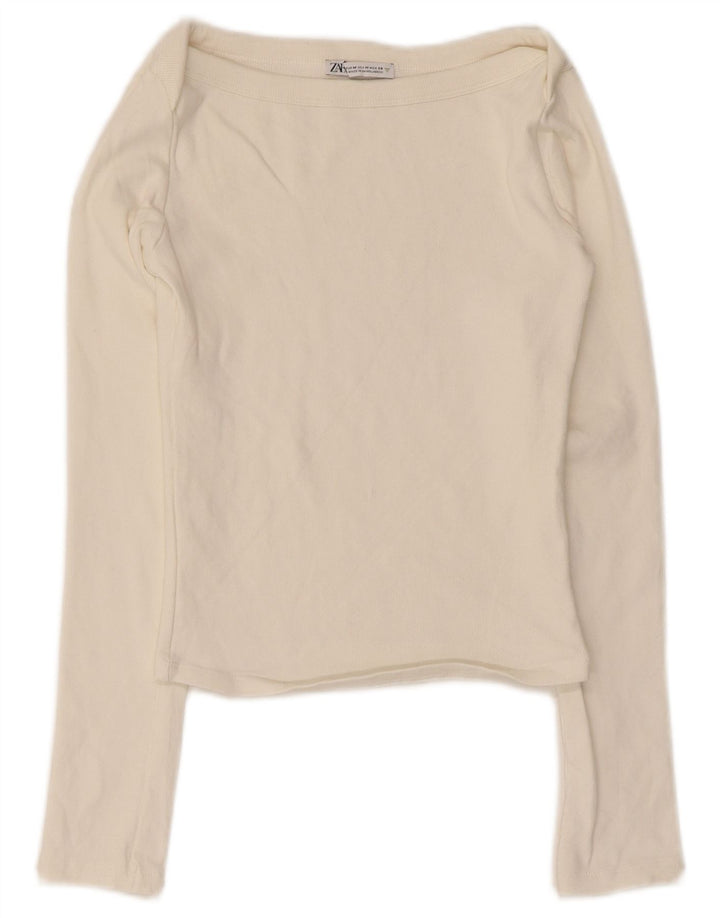 Zara Womens Crop Top Manga Longa UK 12 Médio Off White