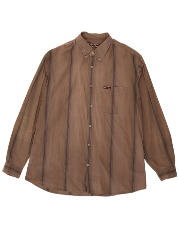 Camisa masculina Marlboro Classics 2XL algodão listrado marrom