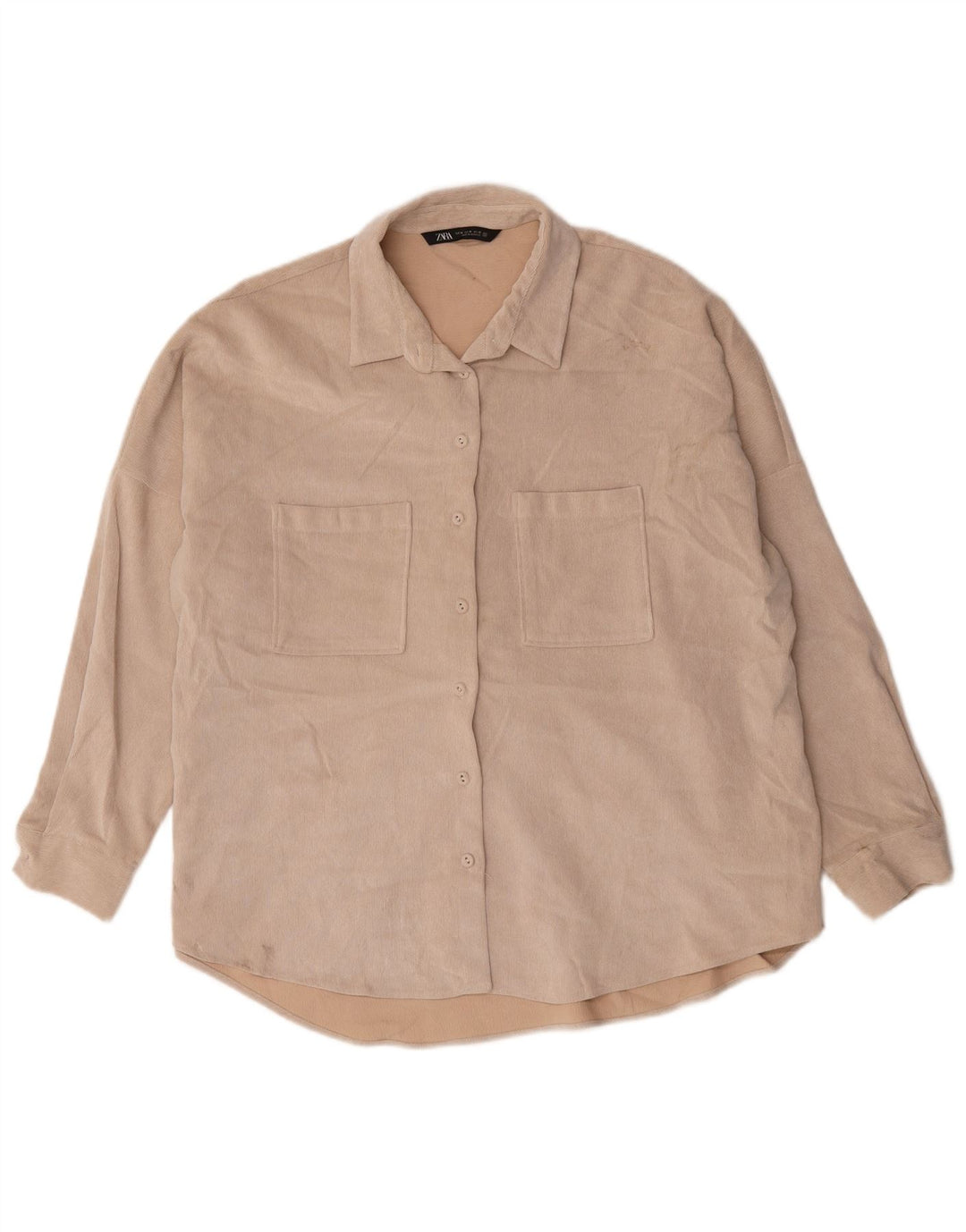 Camisa oversized feminina Zara UK 18 XL poliéster bege