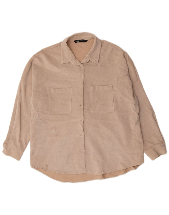 Camisa oversized feminina Zara UK 18 XL poliéster bege