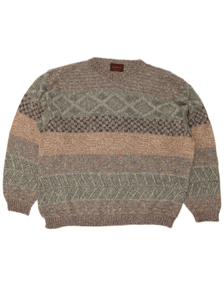 Suéter masculino Darwin com gola redonda tamanho 52 listrado grande multicolorido