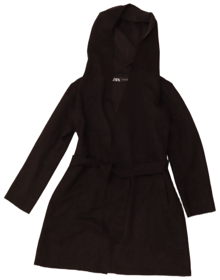 Sobretudo feminino oversized com capuz ZARA UK 10 pequeno poliéster preto