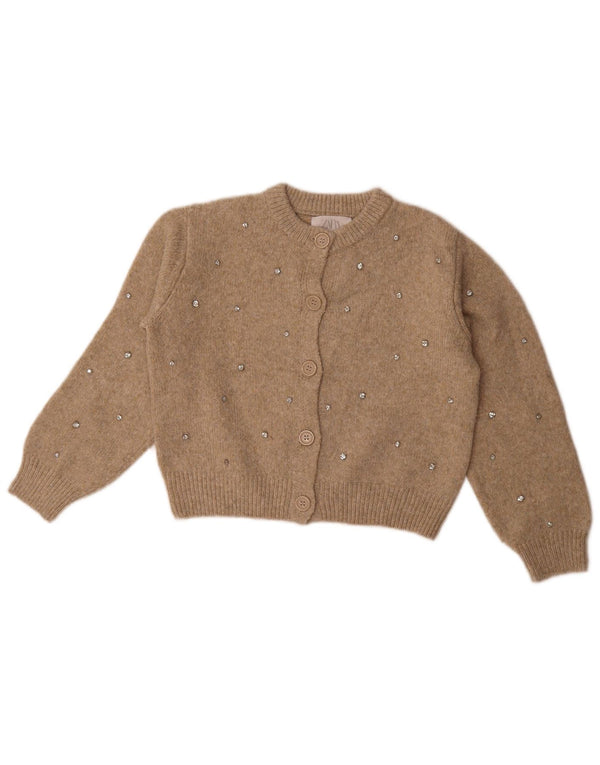 Suéter Zara Girls Crop Cardigan 9-10 Anos Poliéster Bege