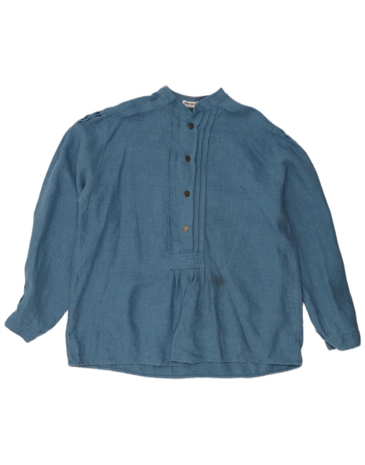 Blusa feminina vintage de manga comprida grande tamanho UE 42 linho azul grande