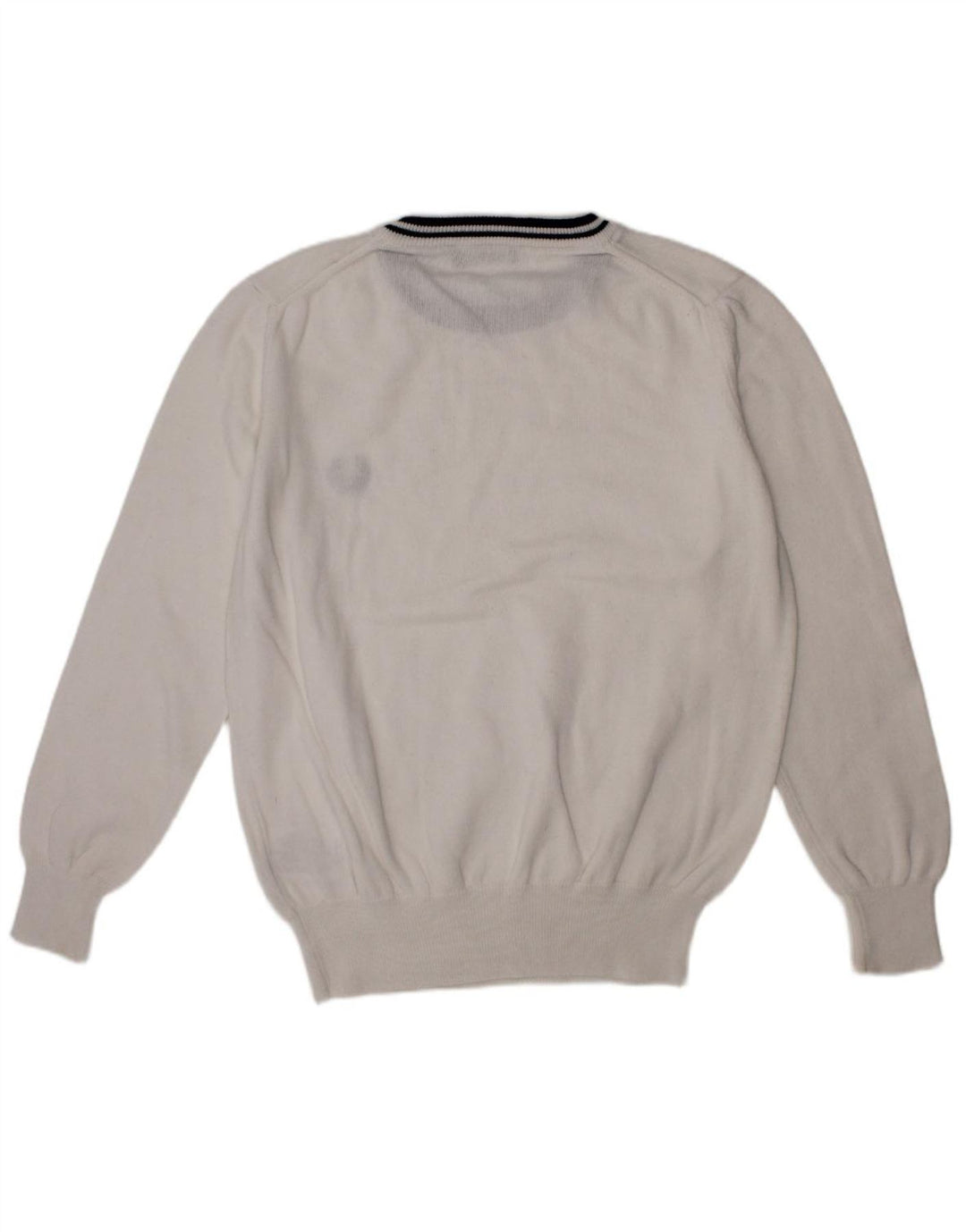FRED PERRY Suéter masculino com gola redonda, 7 a 8 anos, algodão branco