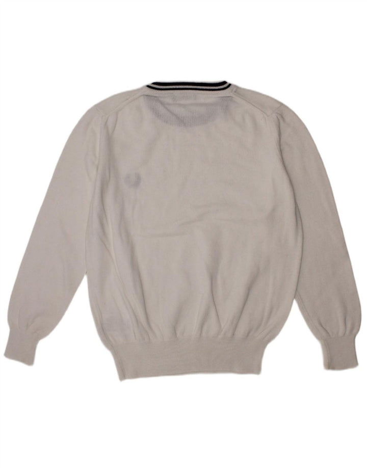FRED PERRY Suéter masculino com gola redonda, 7 a 8 anos, algodão branco