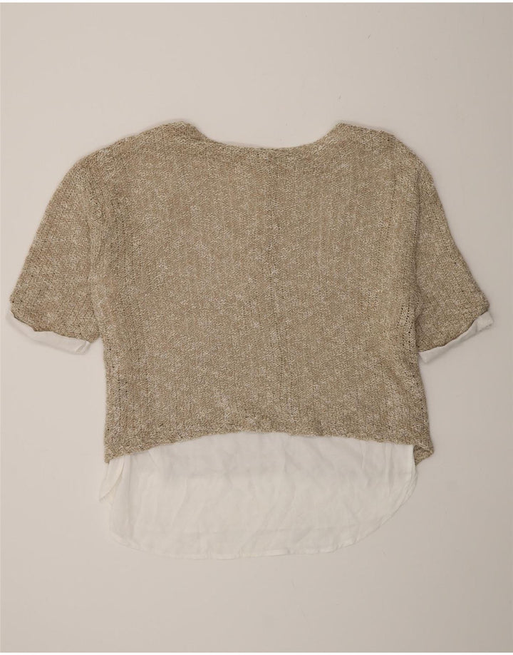 Blusa feminina de crochê grande Zara Top Reino Unido 14 bloco colorido bege médio