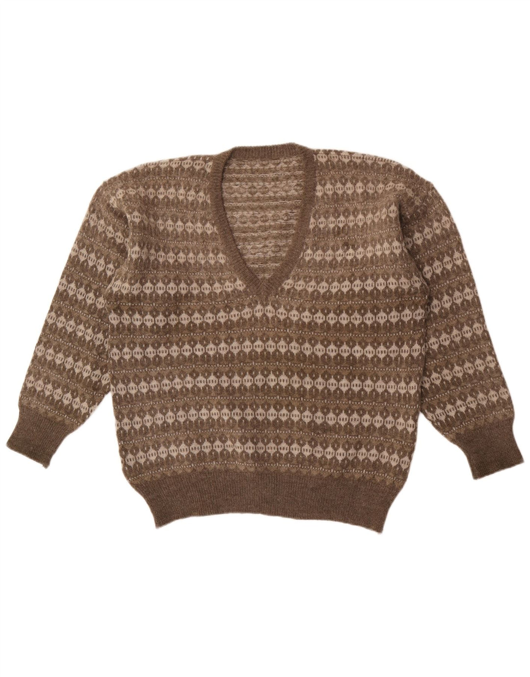 Suéter masculino vintage com decote em V listrado cinza médio