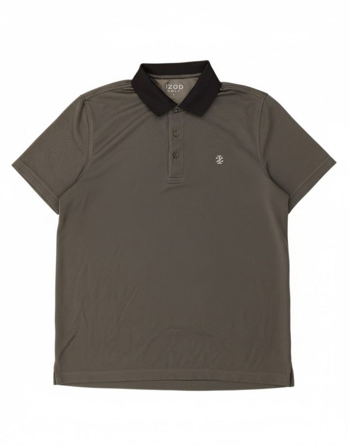 Camisa polo masculina de golfe IZOD listrada cinza médio
