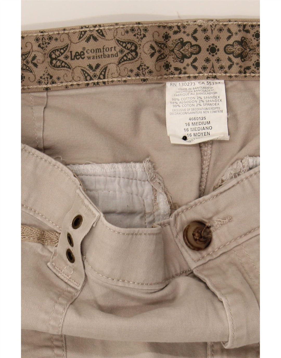 LEE Womens Straight Cargo Trousers US 16 2XL W34 L30 Beige Cotton Vintage Lee and Second-Hand Lee from Messina Hembry 