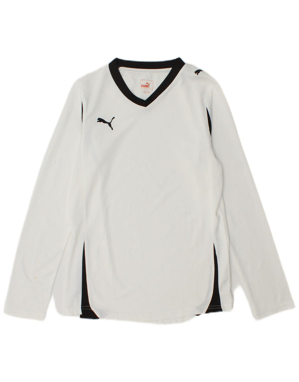 Top feminino PUMA de manga comprida UK 10 pequeno bloco colorido branco