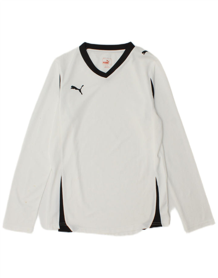 Top feminino PUMA de manga comprida UK 10 pequeno bloco colorido branco