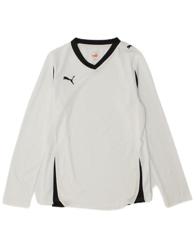 Top feminino PUMA de manga comprida UK 10 pequeno bloco colorido branco