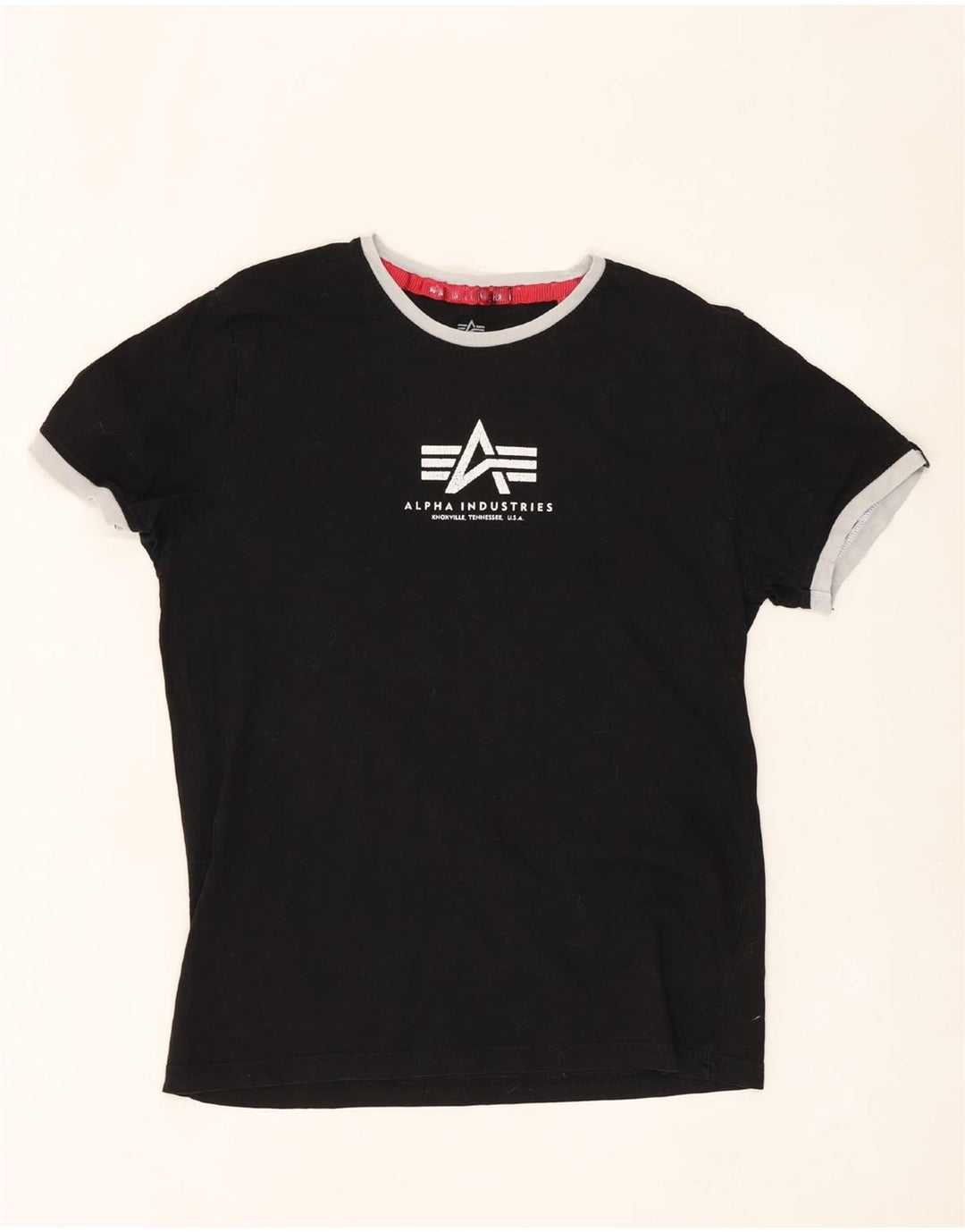 Camiseta feminina gráfica ALPHA INDUSTRIES UK 14 algodão preto médio
