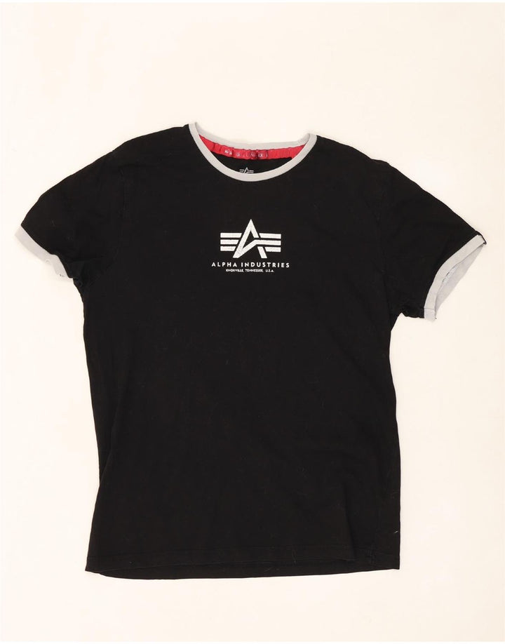 Camiseta feminina gráfica ALPHA INDUSTRIES UK 14 algodão preto médio