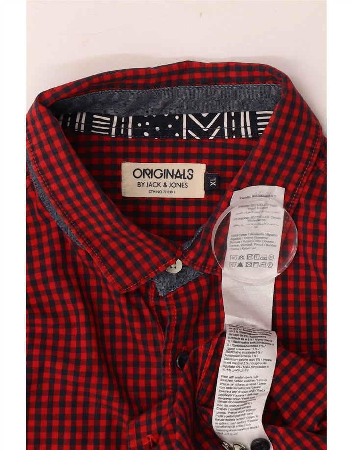 Camisa masculina Jack & Jones XL vermelha algodão guingão