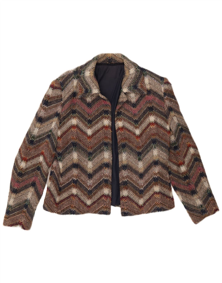 Jaqueta blazer feminina vintage de malha aberta Reino Unido 12 médio multicolorido Chevron