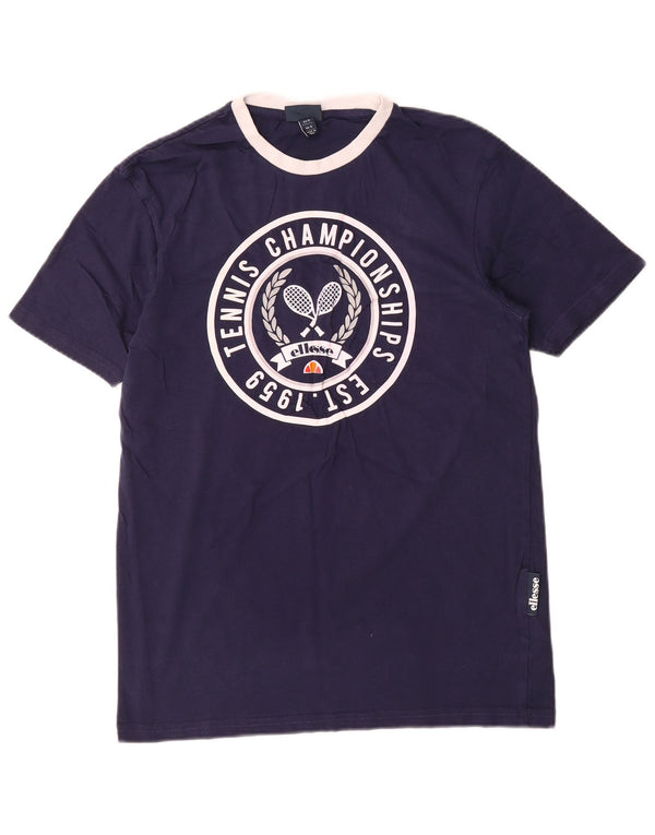 Ellesse Camiseta masculina regular gráfica top pequeno algodão azul marinho
