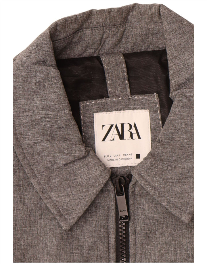 Jaqueta utilitária masculina Zara UK 40 poliéster cinza grande