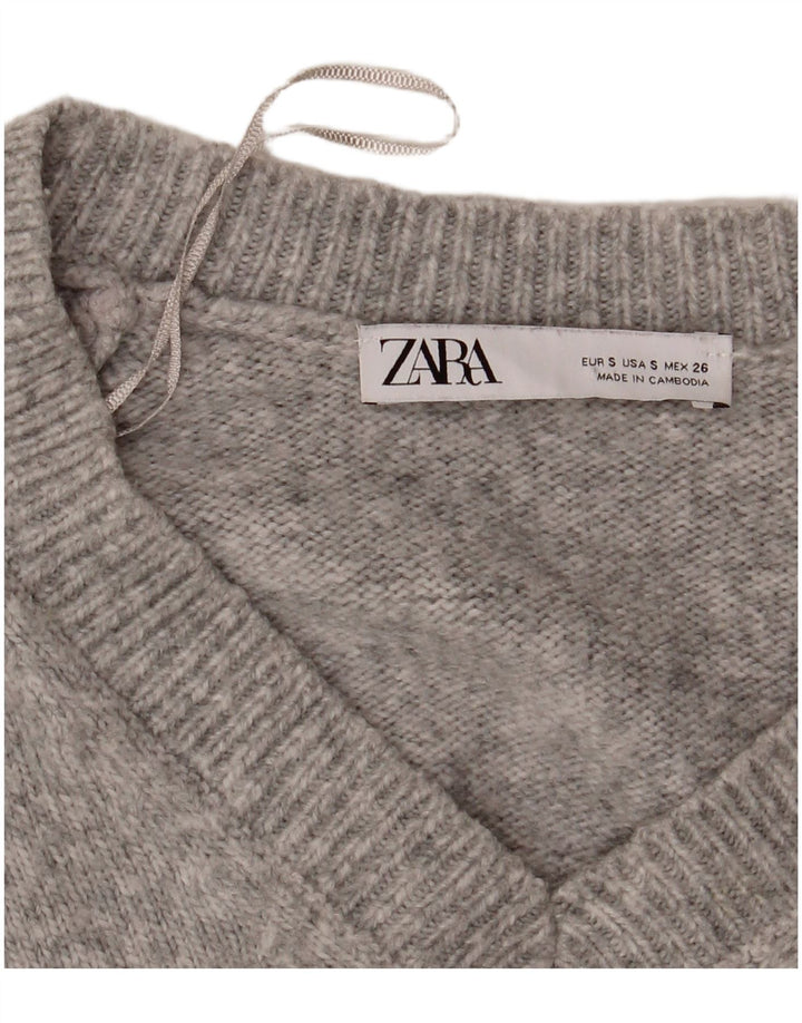 Zara Suéter feminino oversized com decote em V Reino Unido 10 pequeno cinza manchado