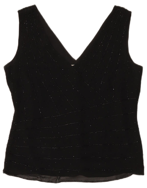 Blusa feminina sem mangas Marks & Spencer Reino Unido 14 seda preta média