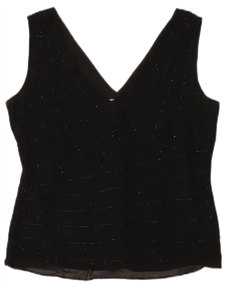 Blusa feminina sem mangas Marks & Spencer Reino Unido 14 seda preta média