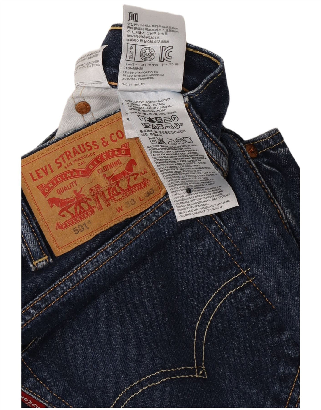 Calça jeans masculina Levi's 501 Regular Fit Straight W38 L30 Azul Algodão
