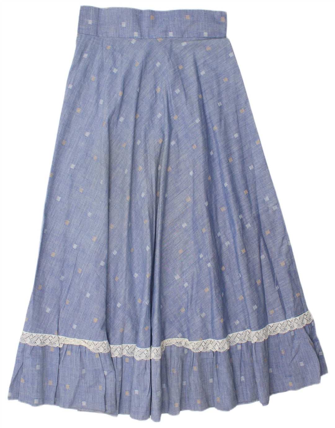 Saia maxi feminina vintage W28 médio azul manchado