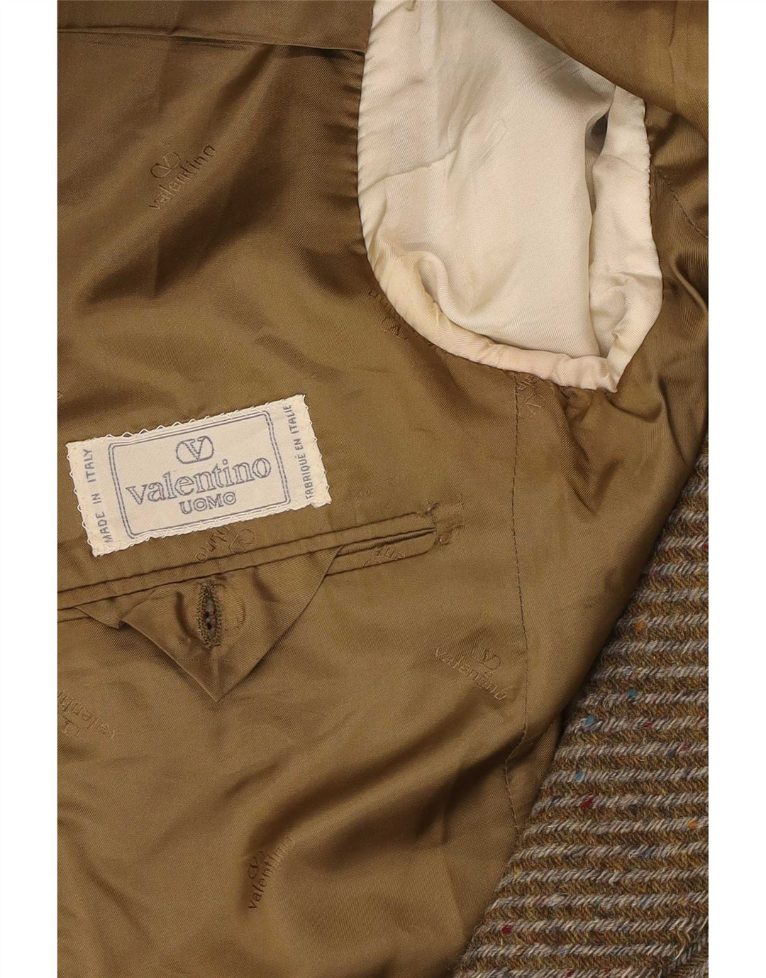 Jaqueta Blazer Feminina Valentino com 2 Botões Reino Unido 16 Grande Espinha de Peixe Cáqui