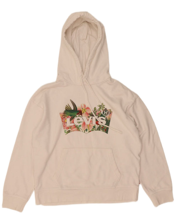 Suéter feminino Levi's com capuz grande e gráfico UK 10 pequeno algodão branco