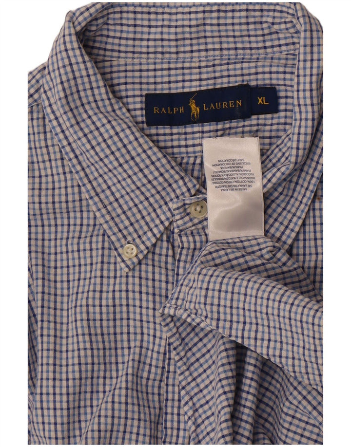 Camisa masculina de manga curta Ralph Lauren XL azul xadrez algodão