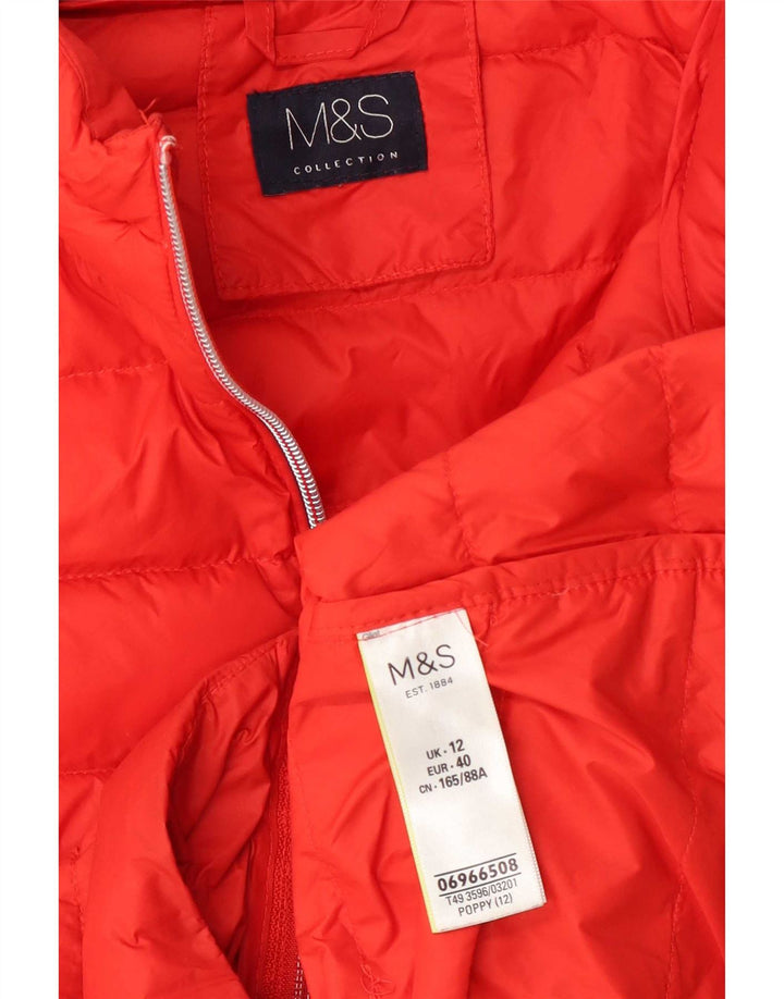 Colete acolchoado com capuz feminino Marks & Spencer UK 12 poliamida vermelha média